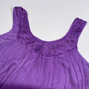 Island Beach Purple Ombre Embroidered‎ Tank Dress Rayon Boho Beachy Vacation
